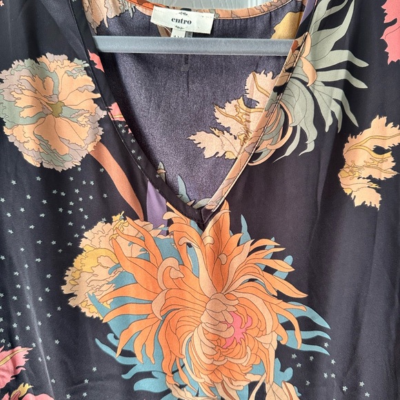 Entro Black Floral Blouse with Orange and Yellow Accents - Picture 3 of 6